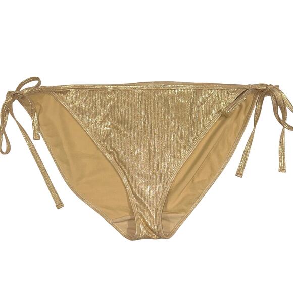 Swim by Cacique Lane Bryant Metallic Gold Ribbed Side Tie Bikini Bottoms Size 24 - Picture 1 of 12